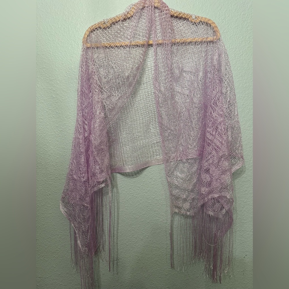 EUC Lavender Sheer Fringe Shawl